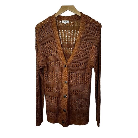 Mudd Y2K 90s Open Knit Cardigan Beachy Sweater Womens L Button Front Crochet - Picture 1 of 5